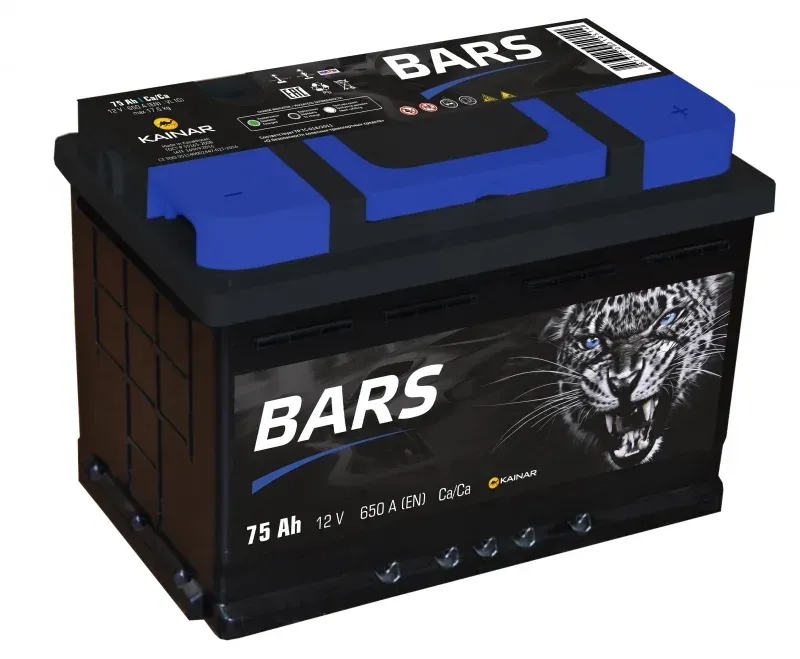 Аккумулятор BARS 6СТ-75 75Ah 650A 278x175x190 "- +"